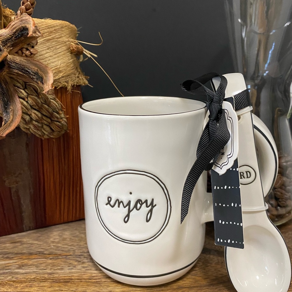 Rae Dunn White 'Enjoy' Mug with Spoon